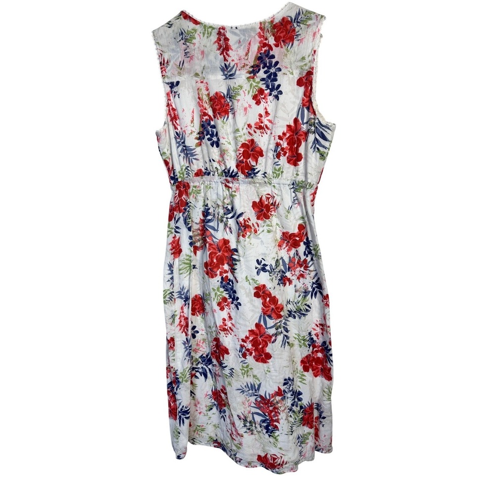 EDDIE BAUER Size 4 Floral Cotton Sun Dress White Tropical Sleeveless V-Neck Cute - Picture 3 of 9